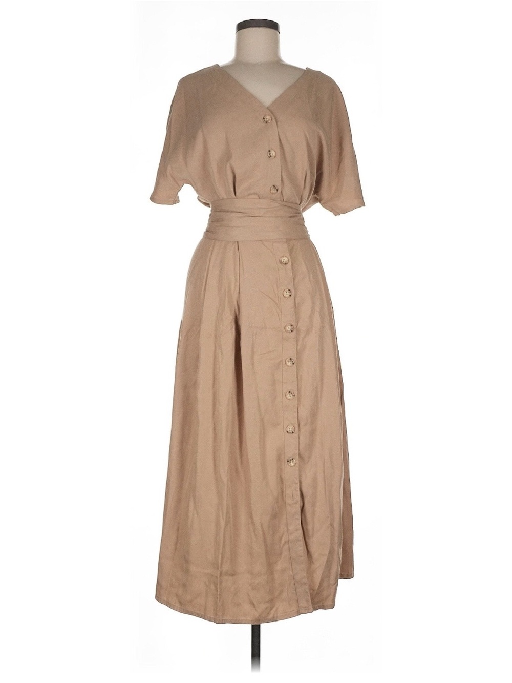 VETTA Taupe Button-Front Multiway Dress with Waist Wrap